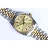 ROLEX OYSTER PERPETUAL DATE JUST REFERENCE 16013 CIRCA 1982/83, champagne dial, double baton hour