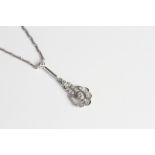 18ct long drop diamond pendant and chain. Chain 40cm Pendant drop Approx 3.5cm