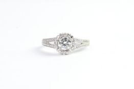 0.53ct Diamond Cluster Ring, centre diamond estimated 0.53ct, mounted with diamond surround and