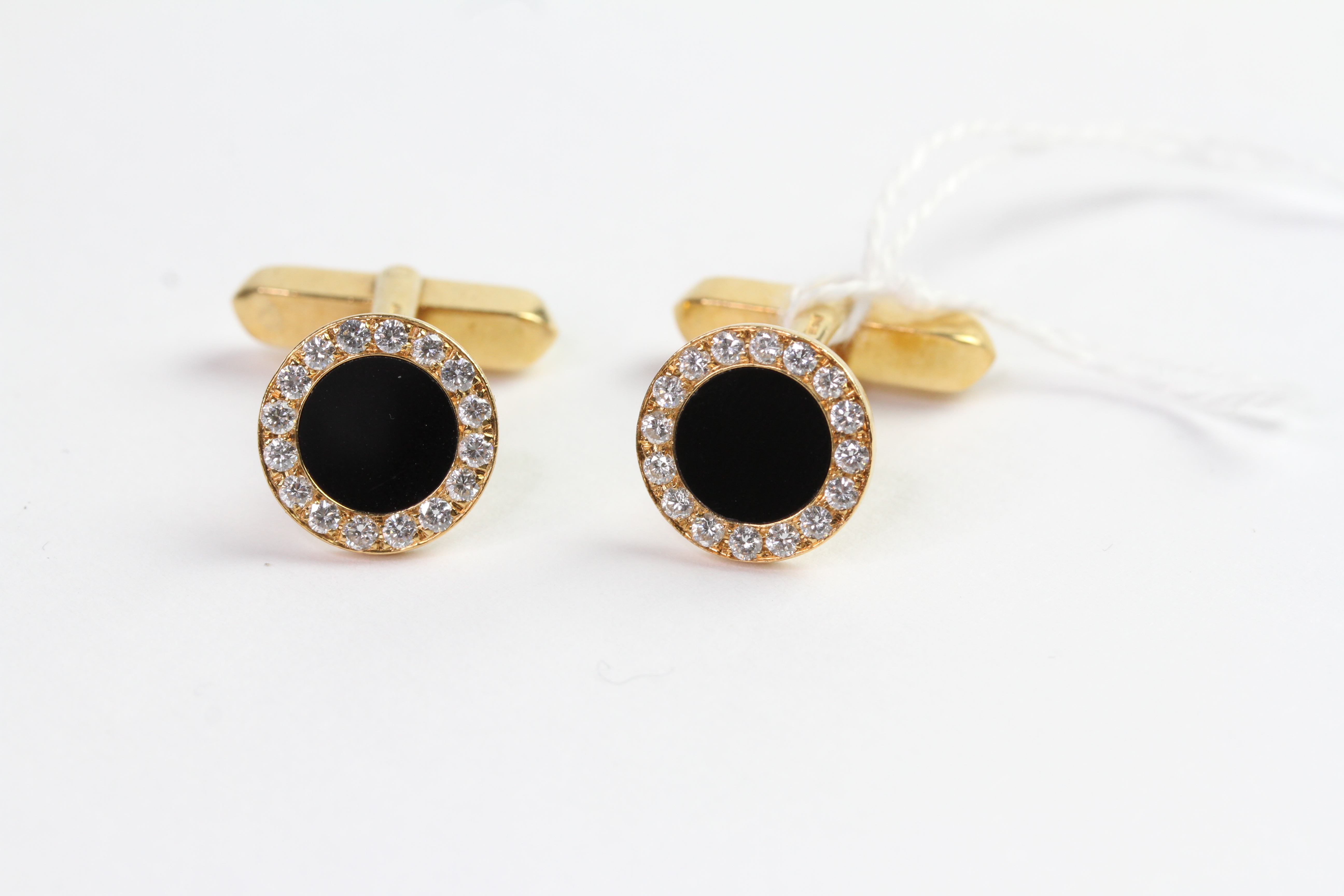 Bulgari 18ct gold, diamond 0.66ct and black stone earrings, comes with Bulgari box. - Image 2 of 3