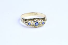 Sapphire and Diamond carved half hoop ring