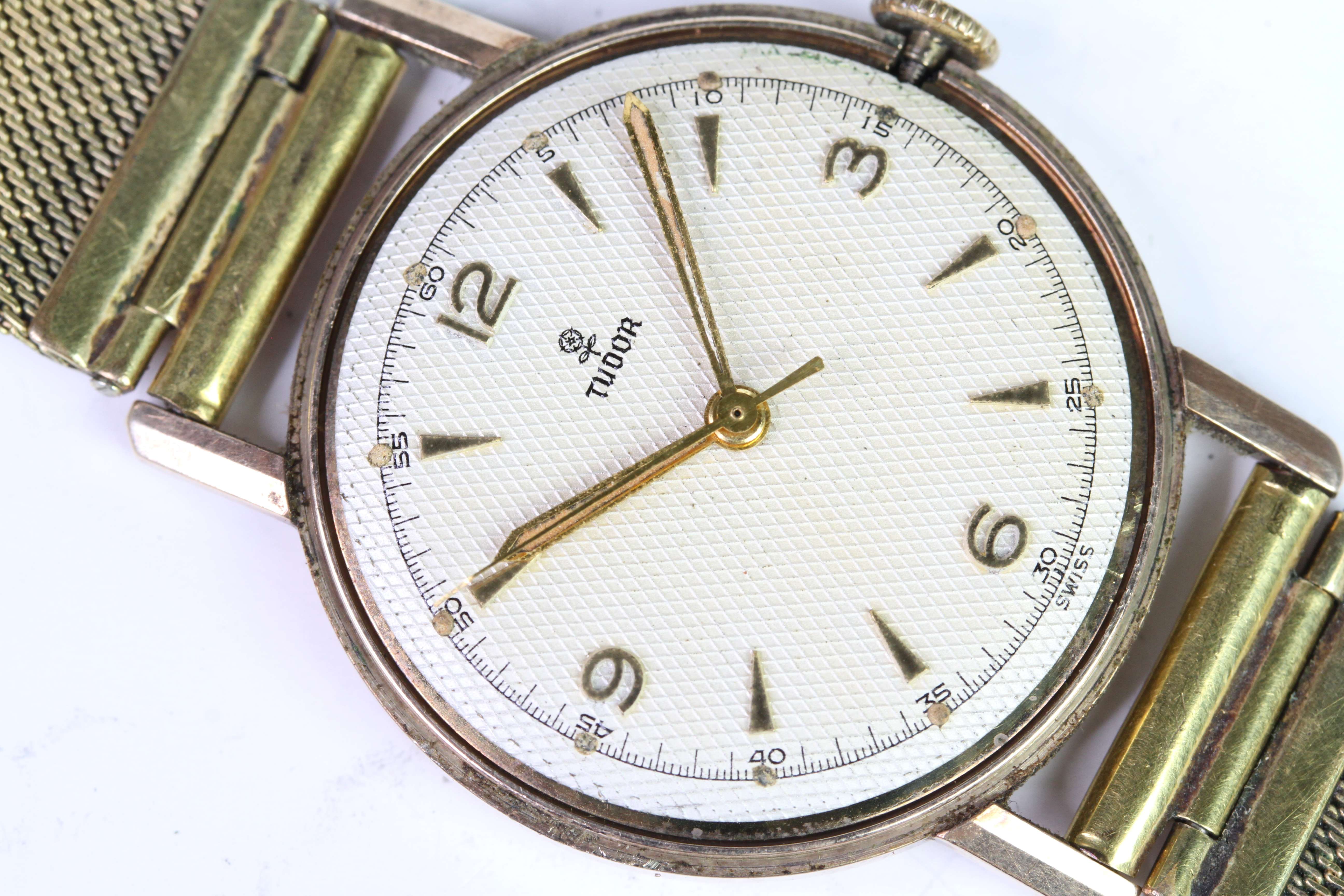 VINTAGE 1956 9CT TUDOR, cream honeycomb dial, gold hour markers, outer seconds track, 32mm 9ct case, - Image 4 of 5