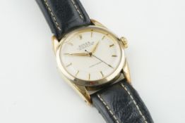 RARE ROLEX OYSTER PERPETUAL METROPOLITAN GOLD PLATED WRISTWATCH REF. 5502, circular silver/off white