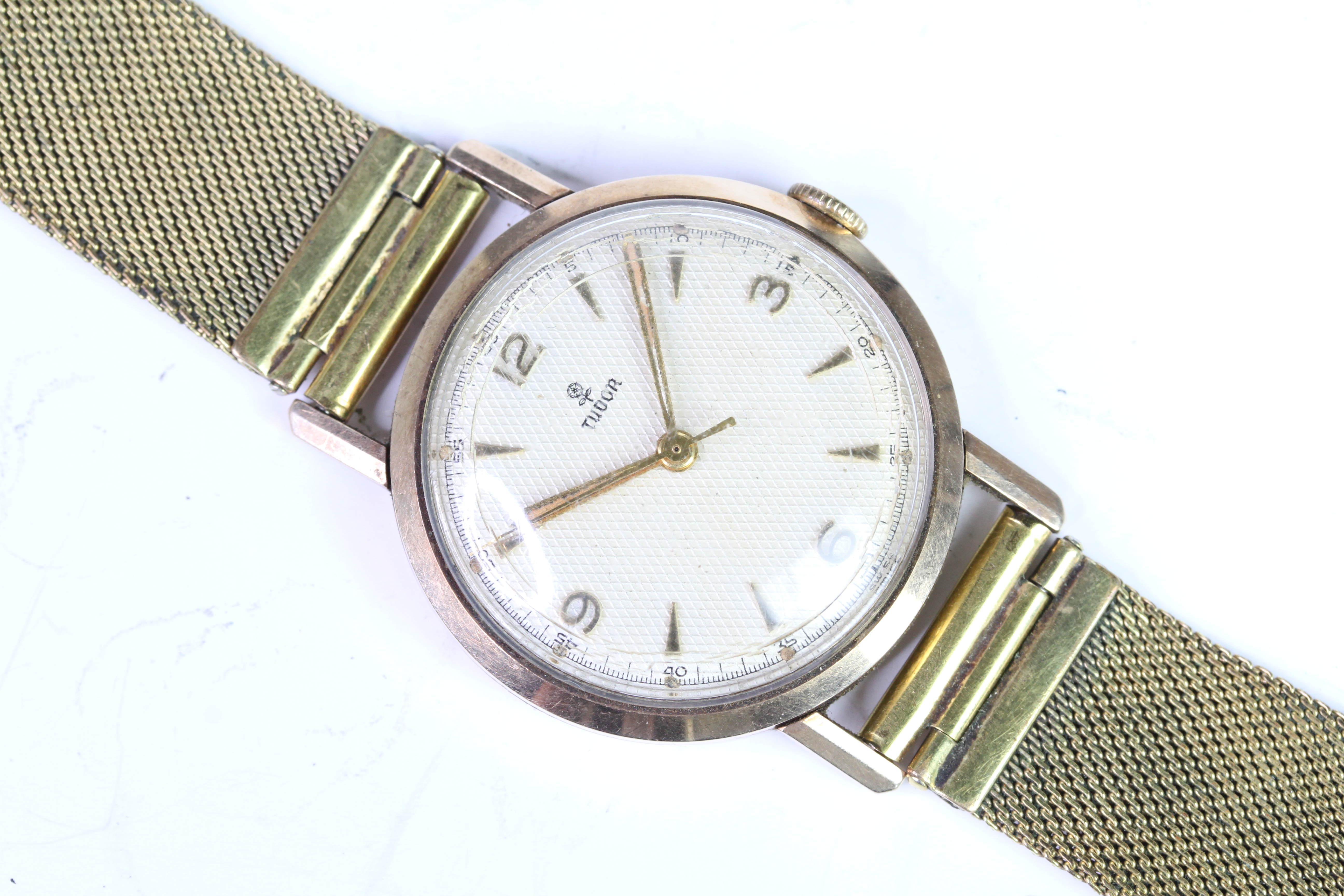VINTAGE 1956 9CT TUDOR, cream honeycomb dial, gold hour markers, outer seconds track, 32mm 9ct case, - Image 2 of 5