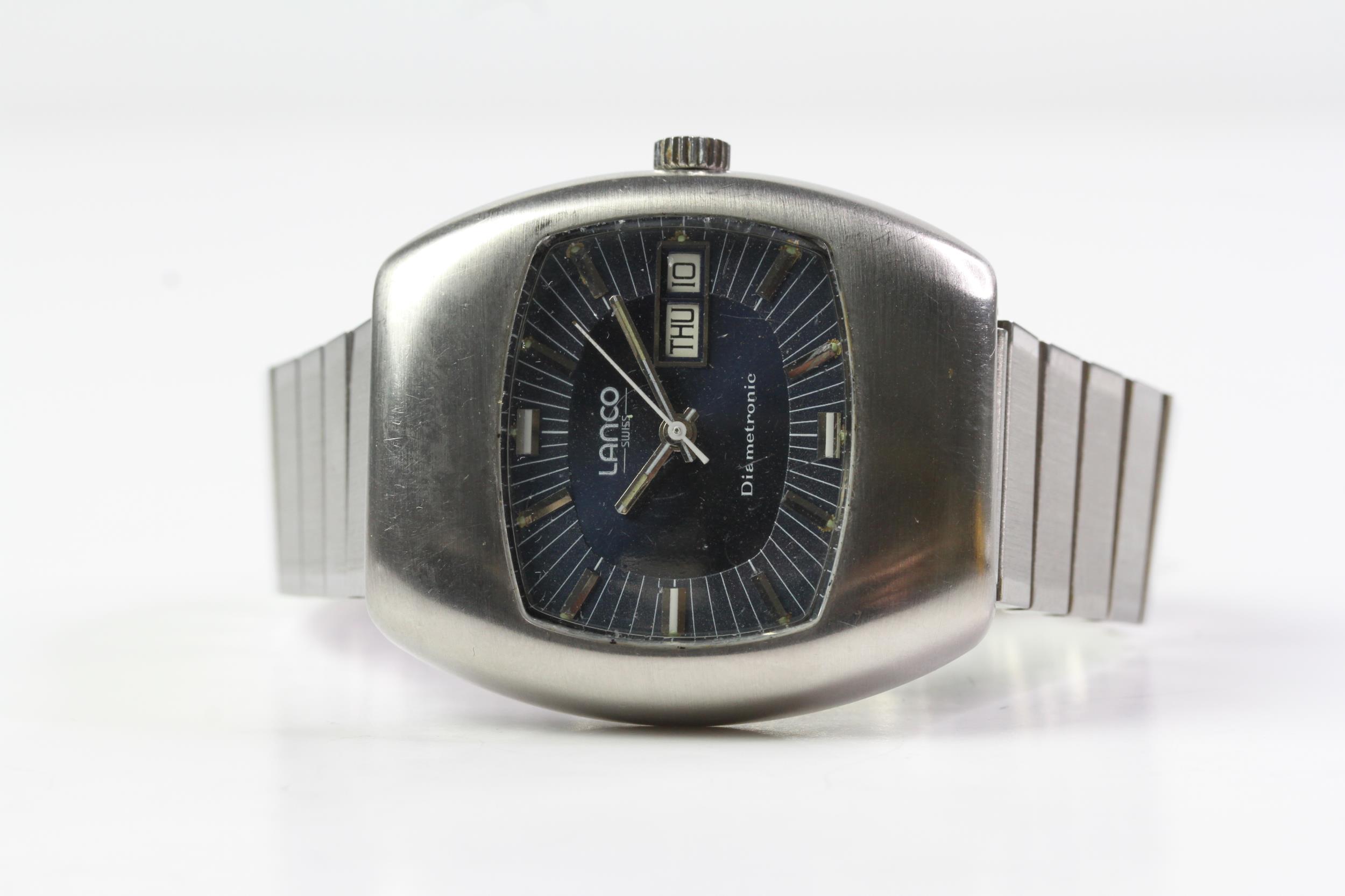 1970s Lanco Diametronic electronic watch. Stainless steel case with screw on case back, Modele