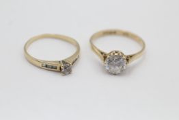 2 x 9ct gold clear gemstone dress rings inc. cathedral solitaire & seven stone shoulder set (2.9g)