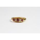 Ruby and Diamond carved half hoop 18ct gold ring