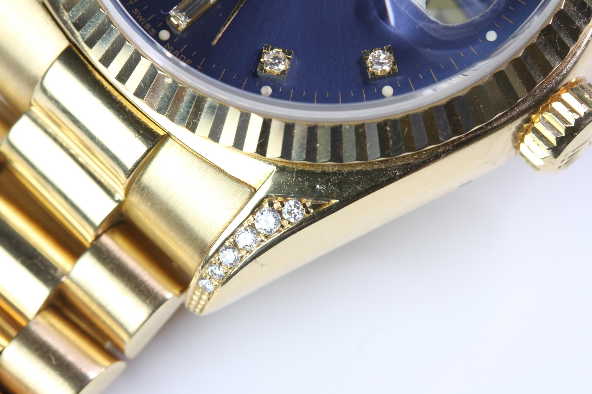 18CT ROLEX DAY DATE RARE DIAMOND DIAL WITH BOX CIRCA 1978, circular faded colour change sunburst - Image 8 of 10