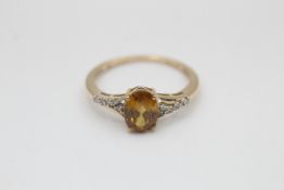 9ct gold diamond & golden zircon dress ring (1.6g)