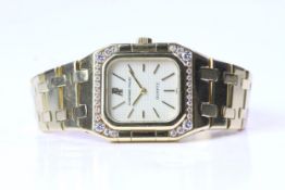 LADIES 18CT AUDEMARS PIGUET DIAMOND SET QUARTZ, rectangular waffle dial, 25mm 18ct gold case with