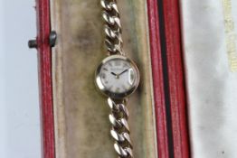 9CT LADIES VINTAGE JAEGER LE COULTRE BACK WIND BRACELET WATCH WITH BOX