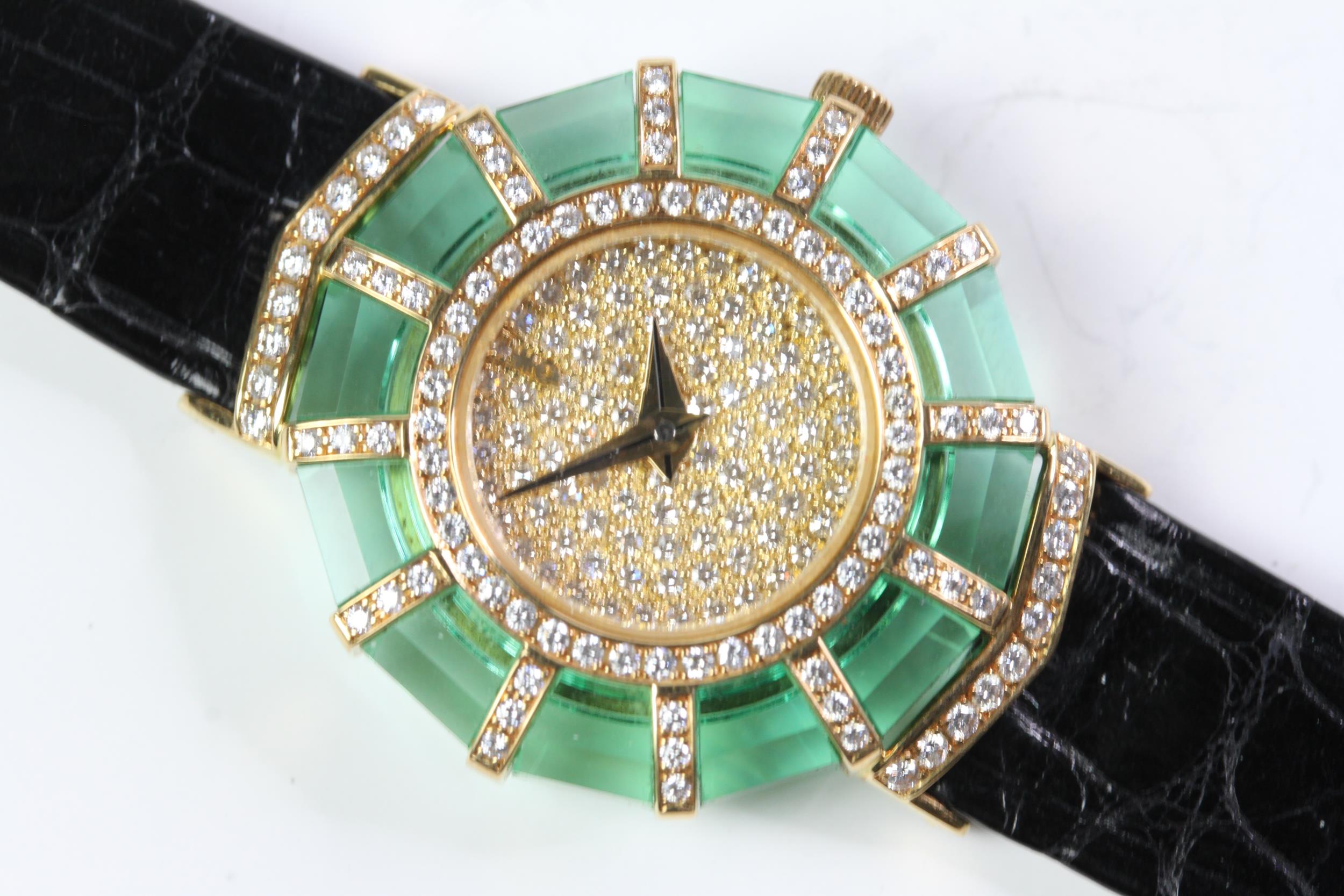 LADIES 18CT DIAMOND AND GREEN CRYSTAL CORUM PRINCESS LIMELIGHT, circular diamond dial, 26mm 18ct - Image 3 of 3