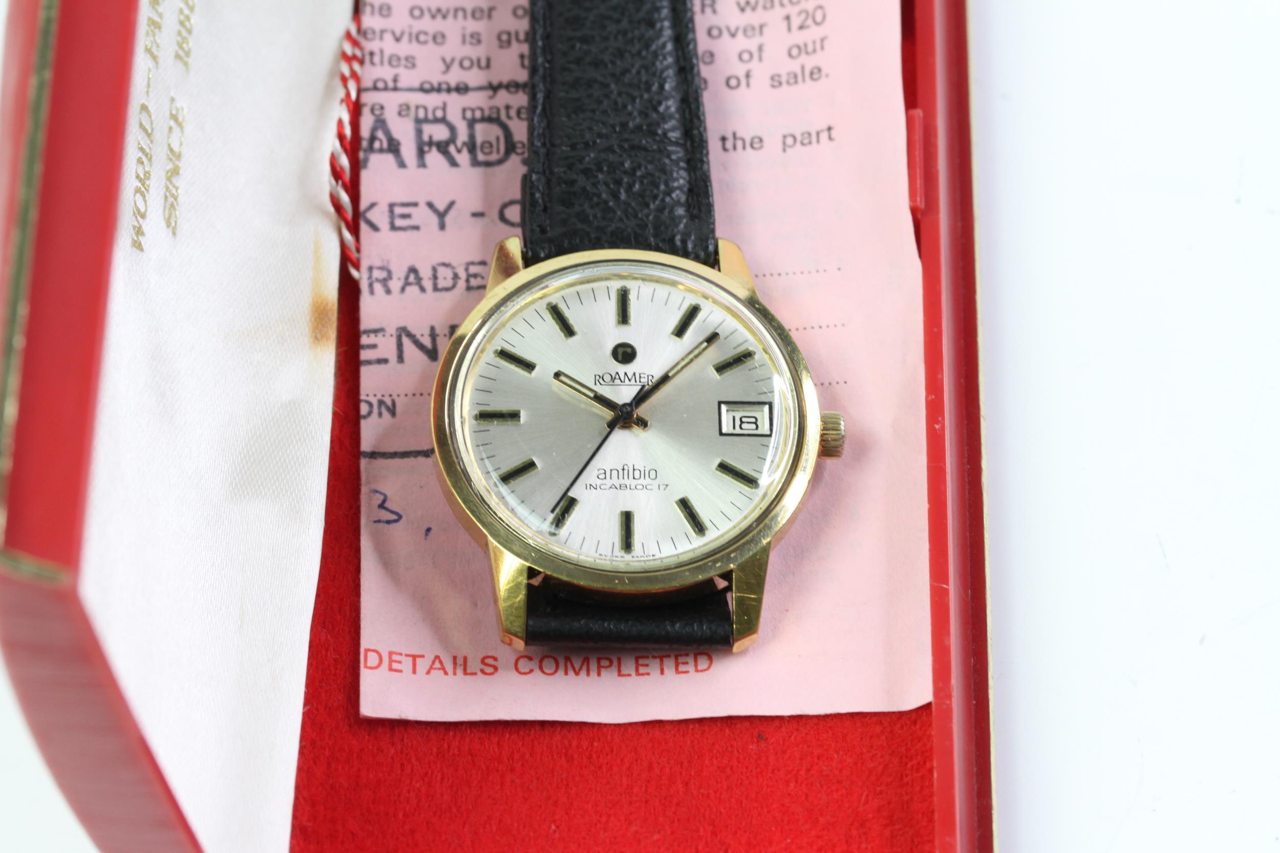 1970s Roamer Anfibio Incabloc date watch, boxed with paperwork and tag, Gold plated stainless - Image 2 of 4