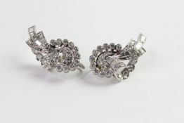 Platinum and Diamond Spray Earrings, approximately 25x15mm each, screw back fittings, 10g gross