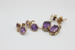 2 x 9ct gold amethyst drop earrings (1.6g)