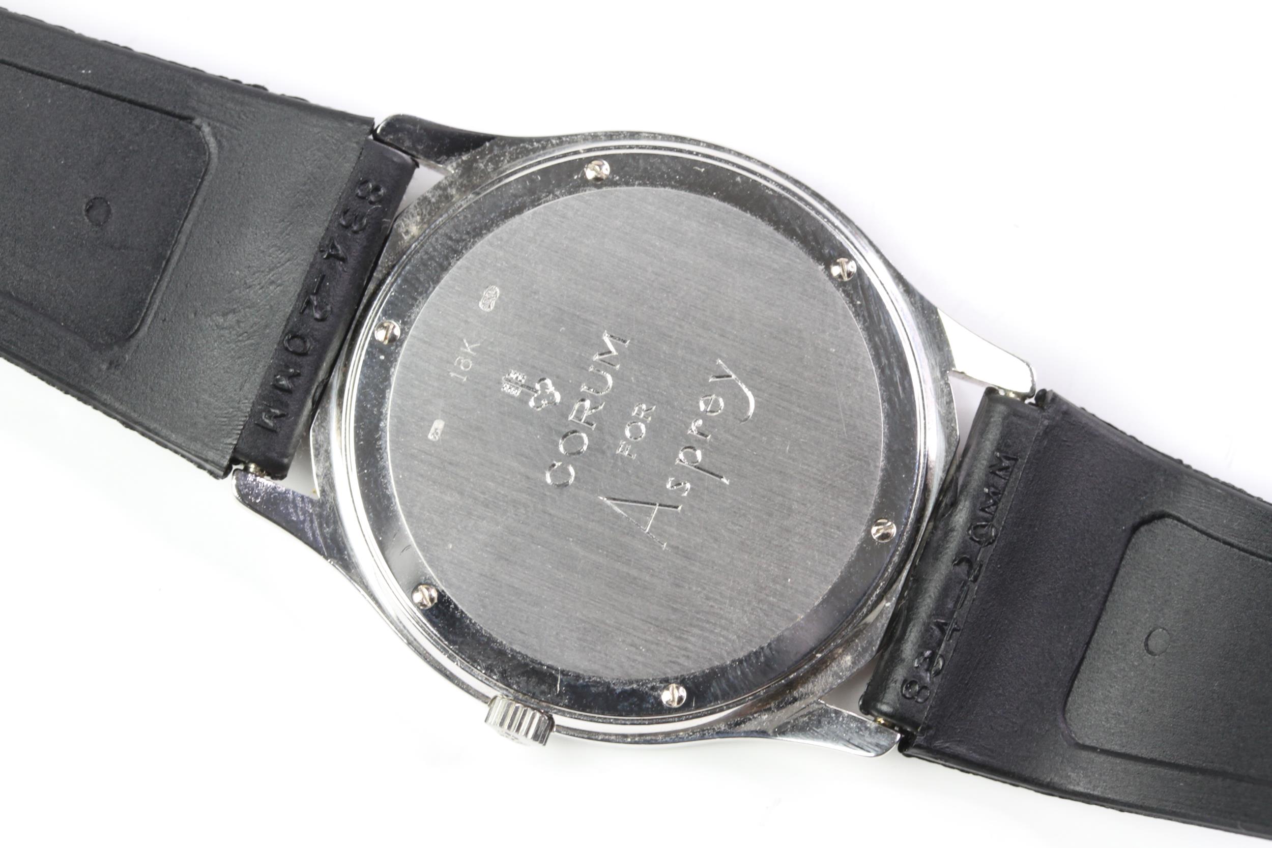 18CT CORUM FOR ASPREY DIAMOND BEZEL WRIST WATCH, black circular dial with two galloping horses, - Image 2 of 2