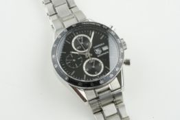 TAG HEUER CARRERA CALIBRE 16 CHRONOGRAPH WRISTWATCH REF. CV2010, circular black triple register dial