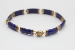 9ct gold lapis lazuli panel bracelet (8.9g)