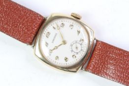 9CT LONGINES WATCH WITH 11.84N 16 JEWELS MOVEMENT, White dial with gold arabic numeral hour