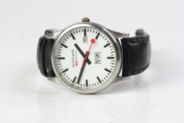 *TO BE SOLD WITHOUT RESERVE* MONDAINE SWISS RAILWAY WATCH, circular white dial with baton hour