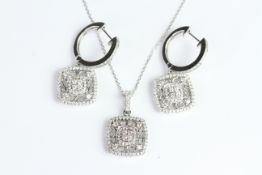 18ct Filigree diamond drop earrings and pendant set. Diamond weight is marked on earrings 0.78ct