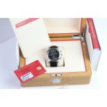 UNWORN OMEGA DE VILLE CHRONOSCOPE CO-AXIAL RATTAPANTE WITH BOX AND PAPERS, STICKERED, black dial,