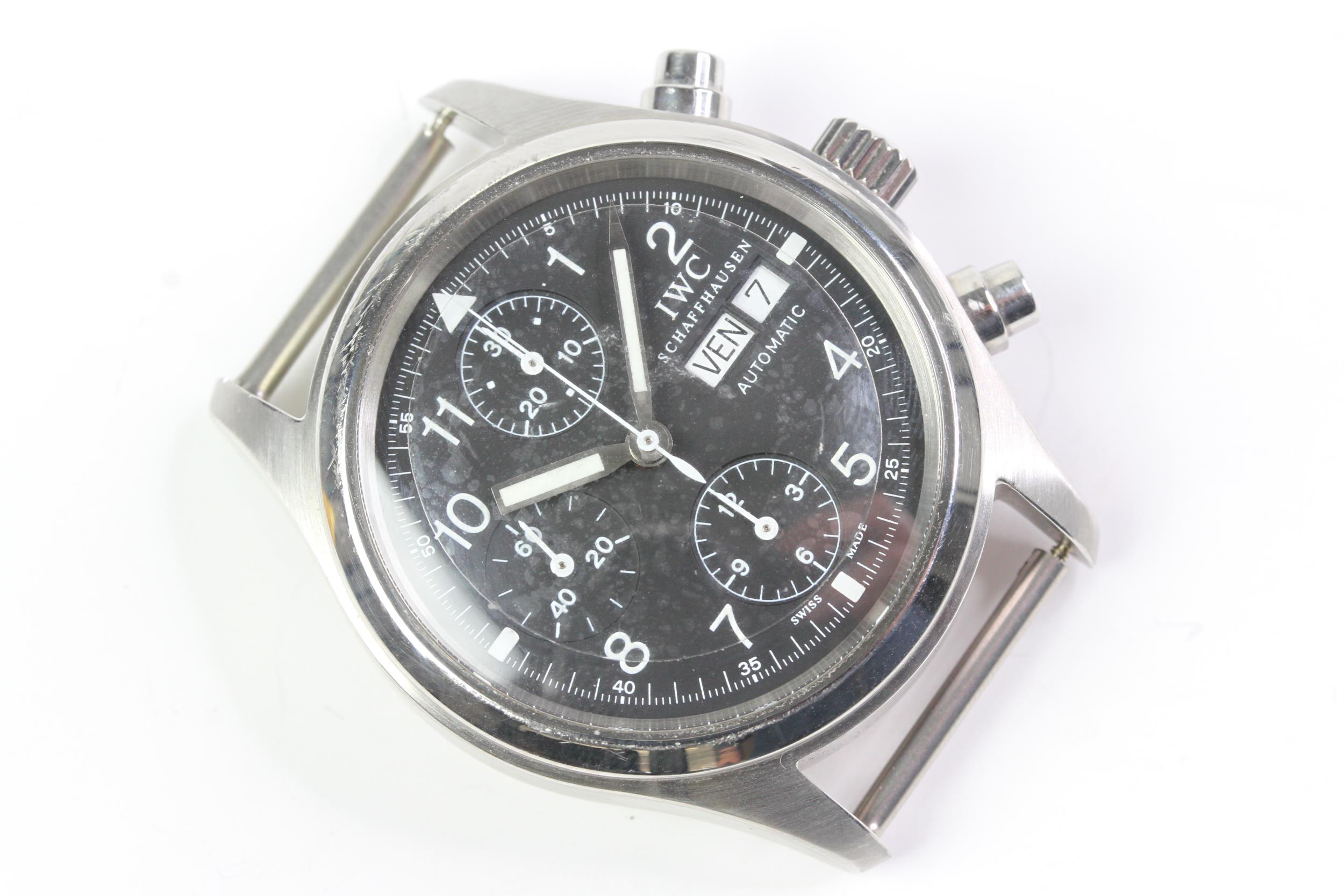 IWC PILOTS CHRONOGRAPH REFERENCE 3706, circular black dial with arabic numeral hour markers, three - Image 8 of 8
