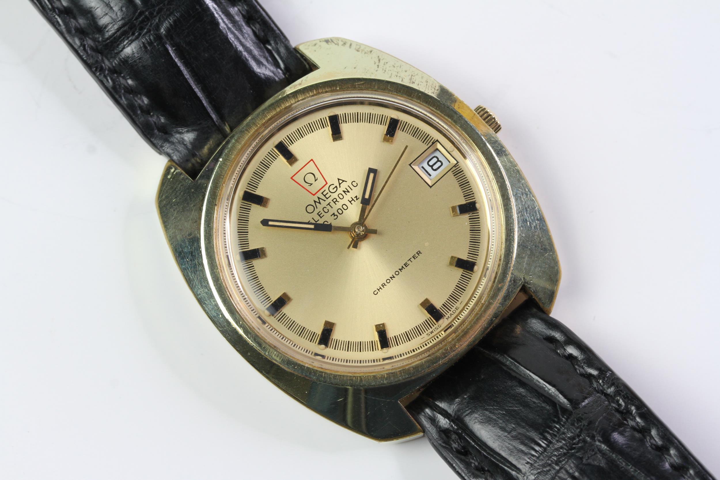 VINTAGE OMEGA ELECTRONIC F300HZ CHRONOMETER 1970S, champagne dial with black onyx block hour