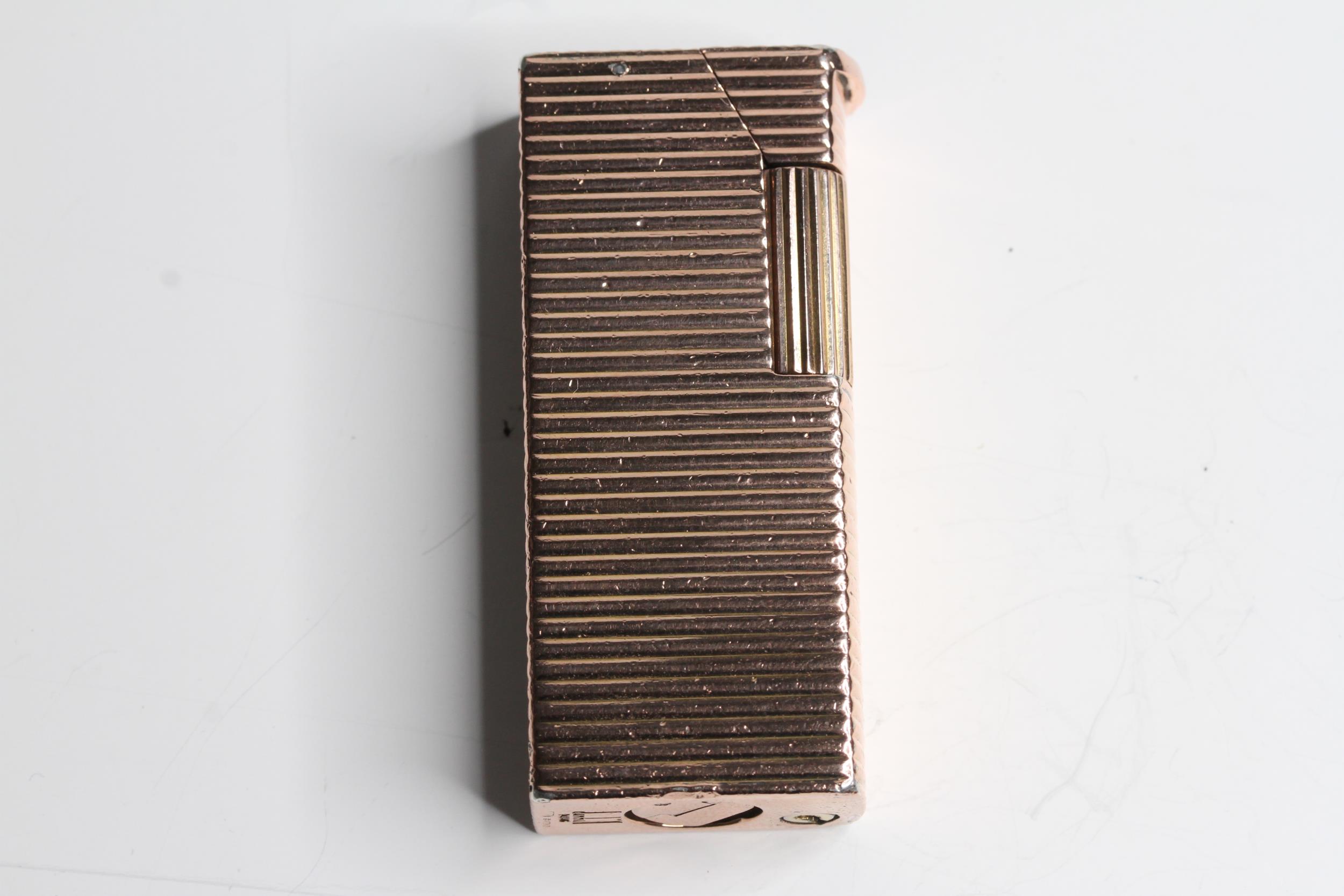 Vintage Aldunil Dunhill Pairs Lighter, Rose gold plated, French marks and Import marks to base,
