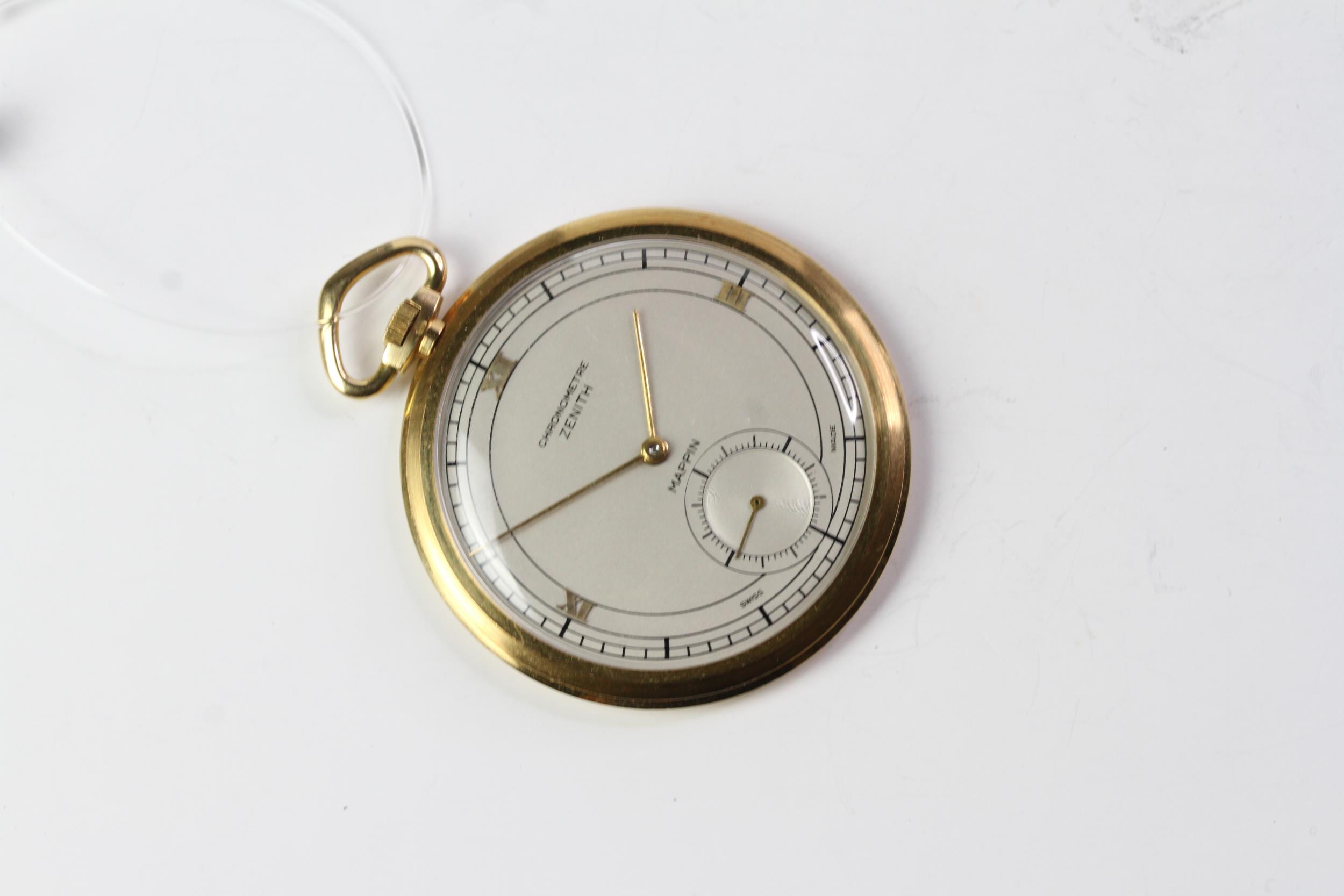 FINE AND RARE 18CT ZENITH MAPPIN DIAL CHRONOMETRE RASOR THIN POCKET WATCH, silvered dial, gold Roman - Image 3 of 7