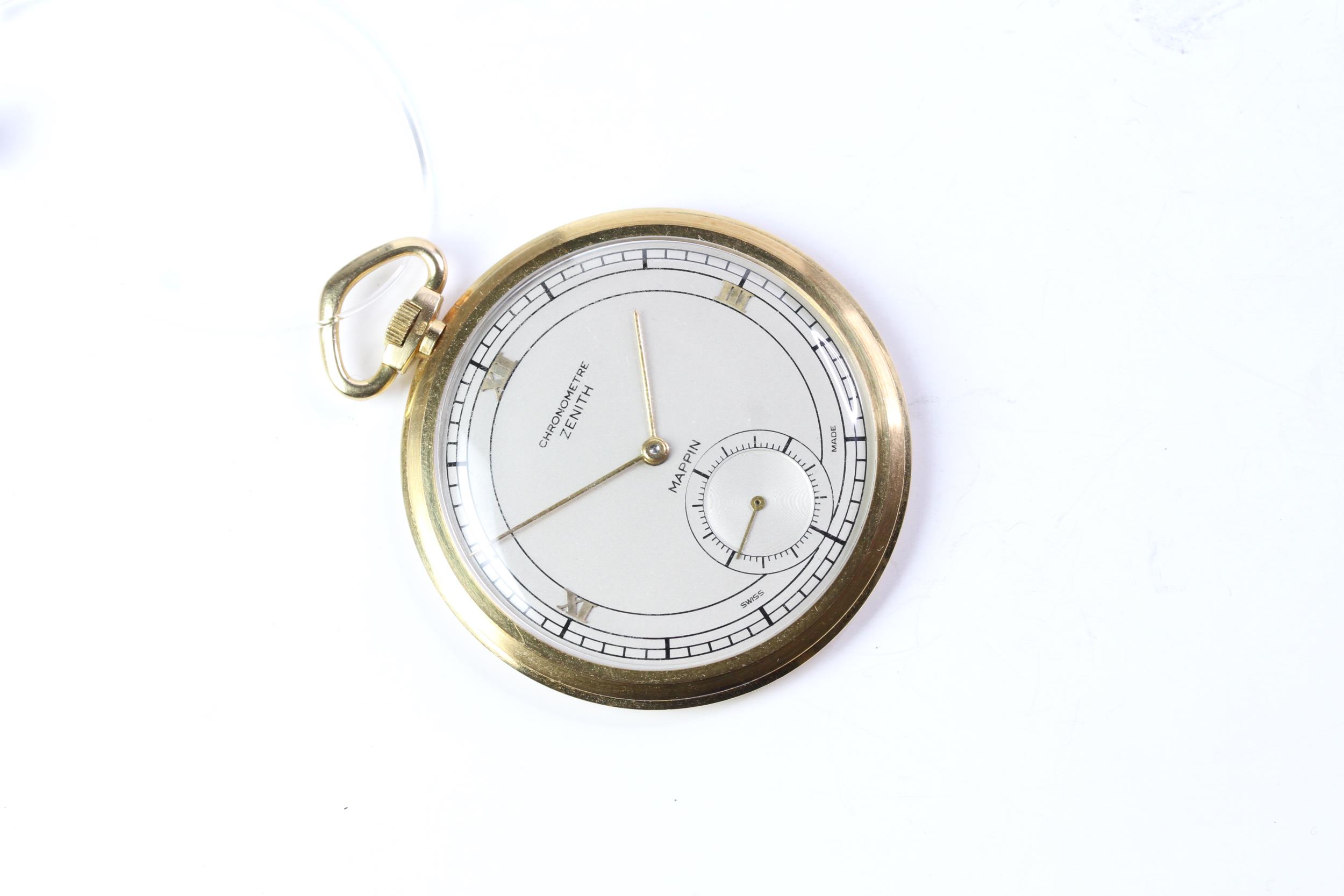 FINE AND RARE 18CT ZENITH MAPPIN DIAL CHRONOMETRE RASOR THIN POCKET WATCH, silvered dial, gold Roman - Image 2 of 7