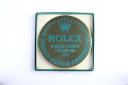 'ROLEX WORLD'S LARGEST PRODUCTION 1972' PLAQUE WITH BOX