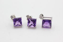 9ct white gold amethyst & diamond earring & pendant set (3g)