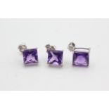 9ct white gold amethyst & diamond earring & pendant set (3g)