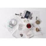 A collection of watch parts including Rolex, glasses, end links,date wheels, serile diamond dot