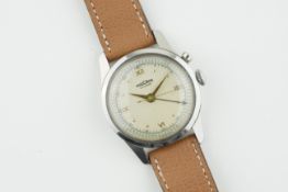 VULCAIN CRICKET ALARM WRISTWATCH, circular patina dial with applied hour markers and hands, 34mm