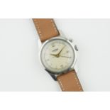 VULCAIN CRICKET ALARM WRISTWATCH, circular patina dial with applied hour markers and hands, 34mm