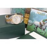 ROLEX DATEJUST STEEL AND GOLD 16233 BOX AND PAPERS 1994, circular sunburst silver dial with