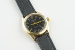 ROLEX OYSTER SPEEDKING GOLD PLATED WRISTWATCH, circular black dial with applied gold hour markers