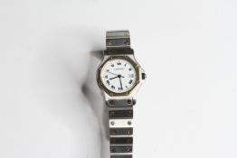 LADIES CARTIER RONDE STEEL & GOLD WRISTWATCH, circular white dial with roman numeral hour markers