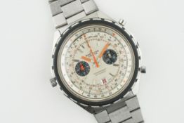 BREITLING CHRONOMAT AUTOMATIC CHRONOGRAPH WRISTWATCH REF. 1808, circular silver dial with hour