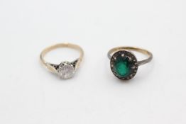 2 x 9ct gold & silver top paste & marcasite rings (5.4g)