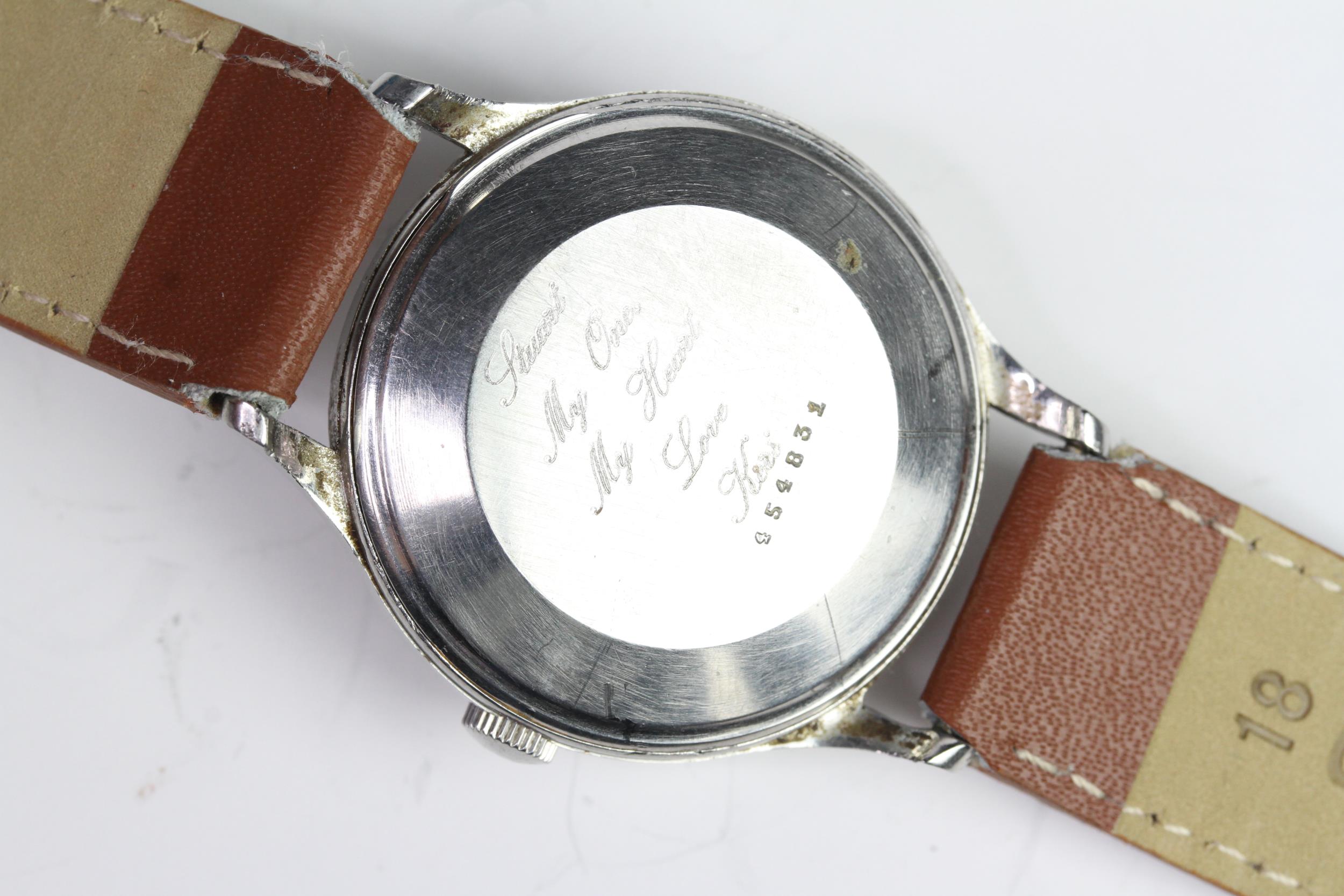 VINTAGE JAEGER-LE COULTRE 'BUMPER' AUTOMATIC, circular silvered dial, Arabic numerals at quarters, - Image 3 of 6