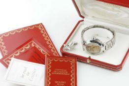 CARTIER PASHA AUTOMATIC DATE WRISTWATCH W/ BOX & PAPERS REF. 2324, circular salmon dial with hour
