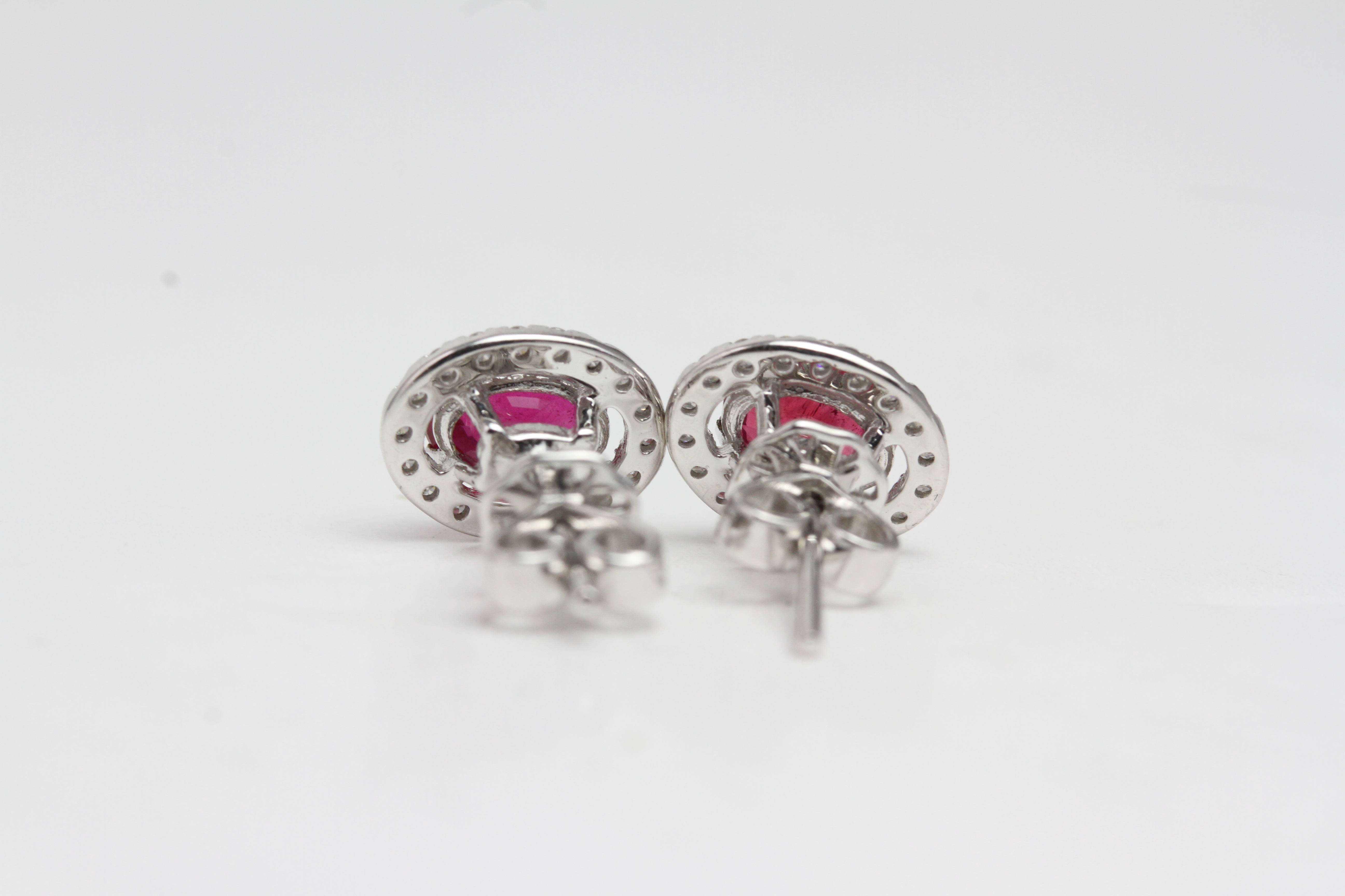 18 carat white gold ruby and diamond cluster earrings Ruby 1.50 carats in total Diamond 0.22 - Image 2 of 2