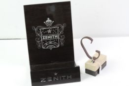 Zenith Display Stand, Base and back together with a wood and suede finished block stand,