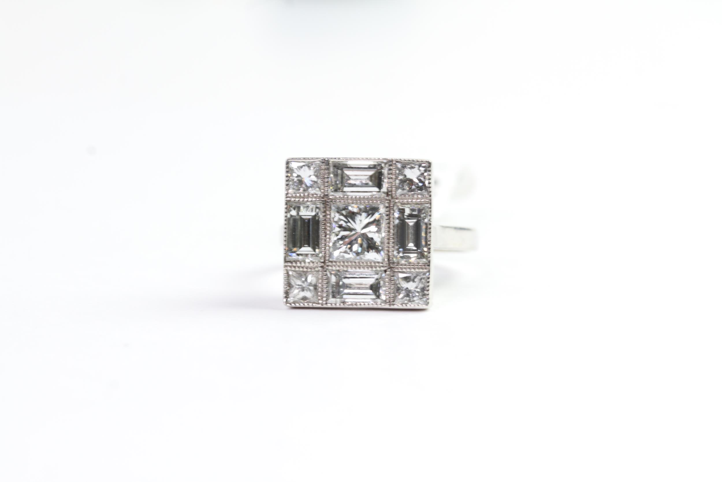 2.40ct Diamond Tablet Ring, Princess cut and Emerald Cut Diamonds, estimated total weight 2.40ct, - Image 2 of 4
