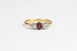 Ruby and Diamond 3 stone 18ct gold and platinum ring