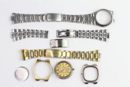 A collection of Vintage Omega spares, bracelets and cases, including; gold plated Omega braclet 1198