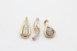 3 x 9ct gold diamond set pendants inc. infnity knot & teardrop (2.3g)
